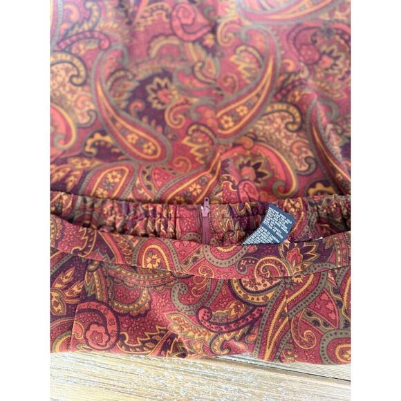 Vintage Midi Skirt Paisley Burgundy Rust Womens 1990s Size 12 Boho Cottagecore - Picture 8 of 8